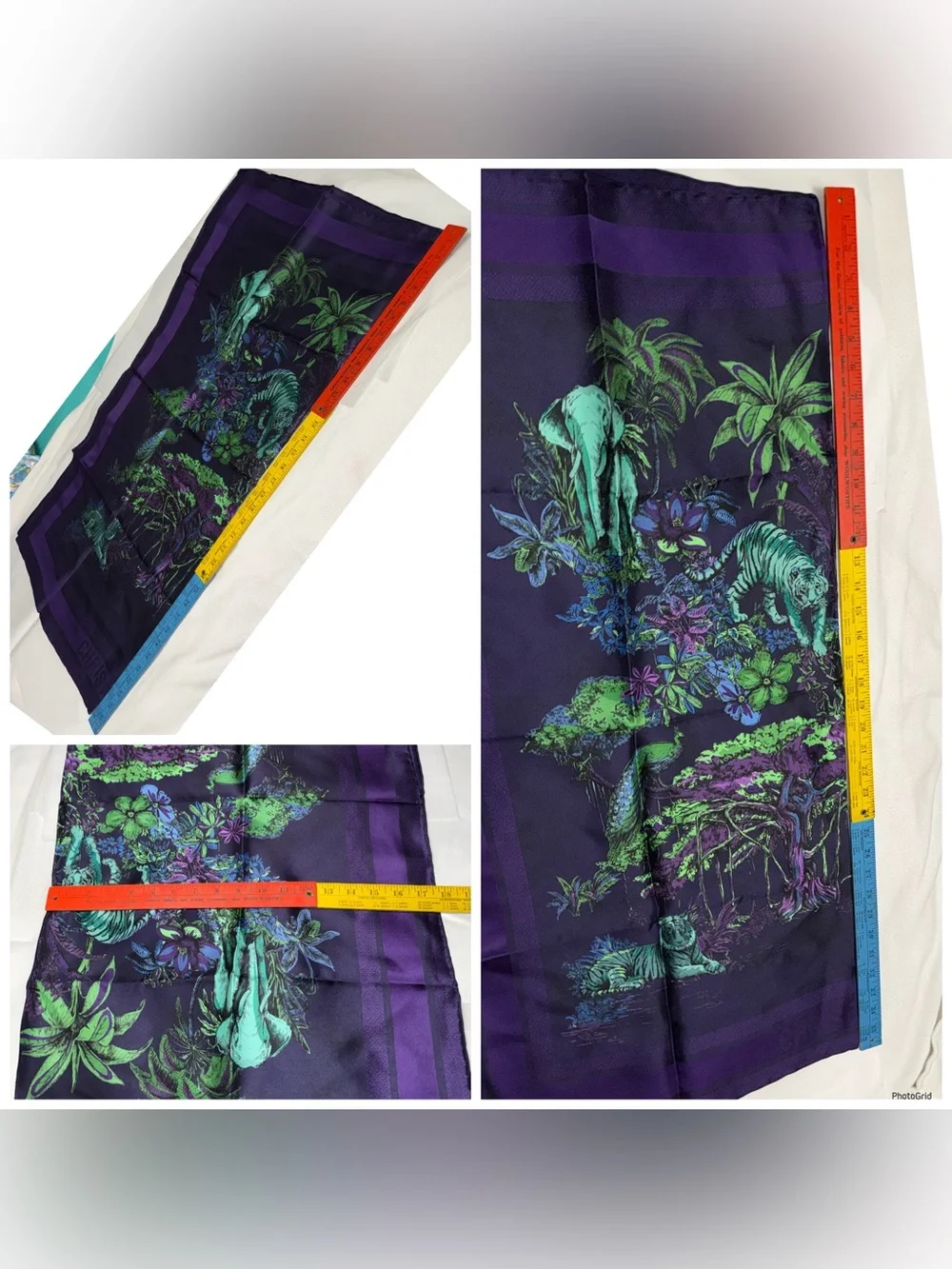 Christian Dior AUTHENTIC Toile de Jouy Voyage Jungle Animals Silk Scarf Purple